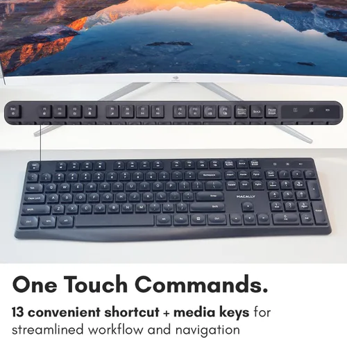 Vista 11 de Macally Teclado inalámbrico - Teclado ergonómico de tamaño completo de 2.4 G inalámbrico con teclado numérico y 13 teclas de acceso directo