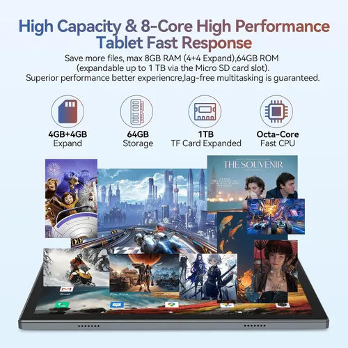 Vista 2 de Tableta Android 2026, tabletas de 10 pulgadas (4+4) GB RAM 64GB ROM 1TB Expand, tabletas 2 en 1 con teclado, funda, lápiz capacitivo, tableta PC