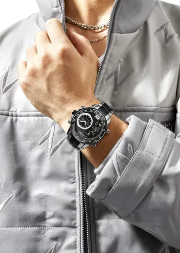 Vista 3 de NAVIFORCE Reloj para hombre reloj de cuarzo digital de doble pantalla multifuncional de acero inoxidable