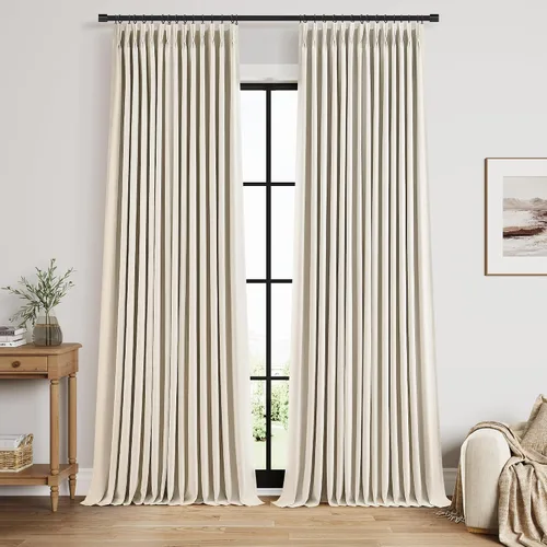 Vista 40 de Nanspring Cortinas plisadas de lino 100% opacas de 96 pulgadas de largo Natural