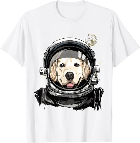 Vista 96 de Camiseta para amantes de los perros de los astronautas del espacio exterior Golden Retriever Lover, Negro