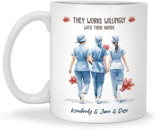 Vista 18 de Enfermera con equipos médicos Tazas de café, Taza de cerámica de enfermería con nombre personalizado, Taza de café asistente médica, Regalo
