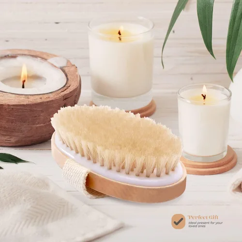 Vista 7 de Cepillo en seco para piel para cuerpo, mejora la salud y belleza de la piel, cerdas naturales, quita piel seca y toxinas, celulitis tratamiento