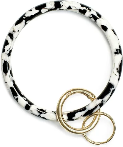 Vista 10 de Mymazn Llavero pulsera pulsera llavero brazalete brazalete llavero brazalete llavero para mujer, llavero redondo de acetato Tortuga clásica