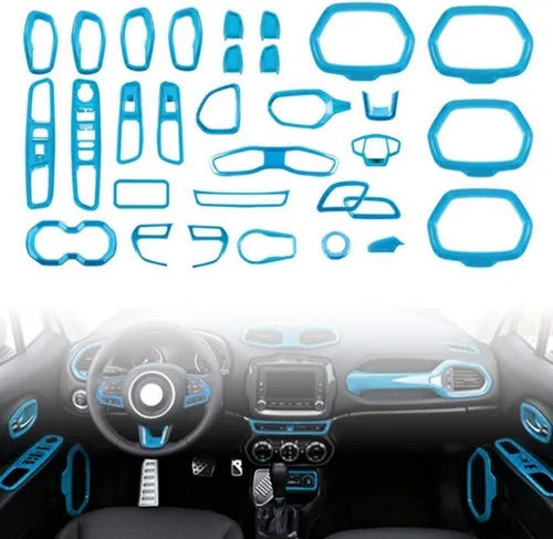 Vista 13 de Juego de 31 piezas de decoración interior de automóvil, accesorios de decoración para Jeep Renegade 2015-2018 (negro)