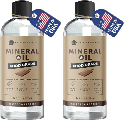 Vista 7 de Kate Naturals Aceite mineral para tabla de cortar madera, bloque de carnicero y cuchillo. Aceite mineral de grado alimenticio para tabla de cortar