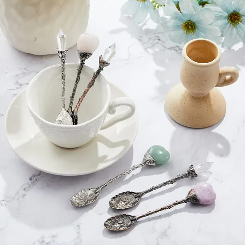 Vista 5 de 6 cucharas de té vintage, cucharas de aleación de cristal para té caliente, café, helado y más