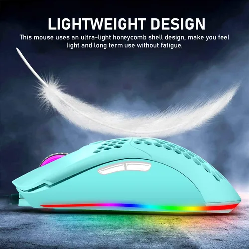 Vista 2 de ZIYOU LANG Ratón ligero con cable para juegos, 6 RGB retroiluminado con 7 botones programables, mouse de computadora de 6400 DPI, cable ultra ligero