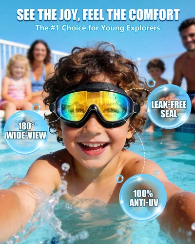Vista 2 de Aegend Gafas de natación para niños y jóvenes de 3 a 14 años – Paquete de 2 gafas de visión clara antivaho anti-UV para natación