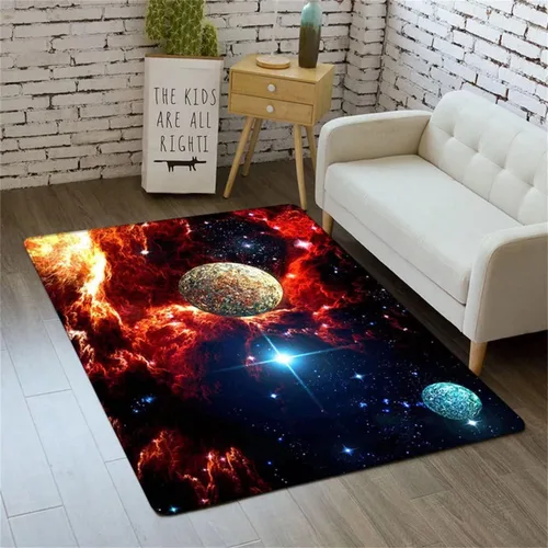 Vista 24 de Alfombra de espacio exterior para habitación de niños, 3 x 5 pies, alfombra Galaxy para dormitorio de niños, suave, antideslizante, sistema solar
