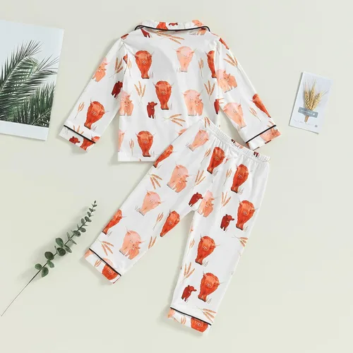 Vista 4 de Conjunto de pijama de satén con botones y pantalones largos, ropa de dormir para niños y niñas