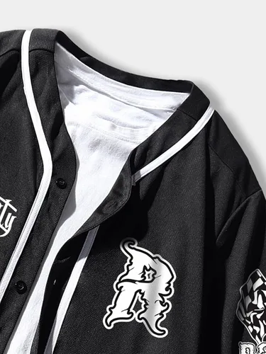 Vista 3 de GORGLITTER Camiseta de béisbol con estampado gráfico para hombre de manga corta con botones