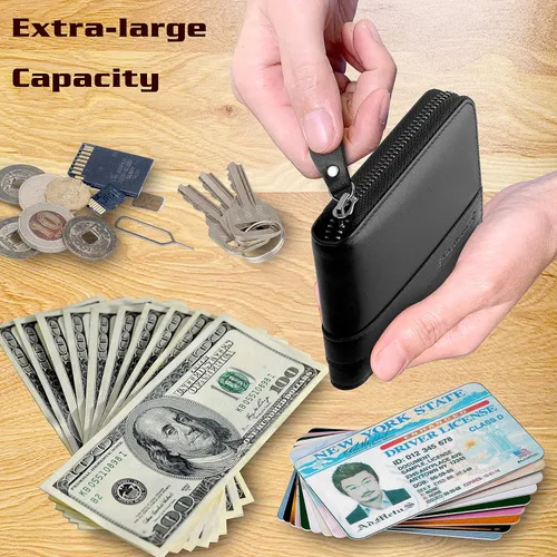 Vista 3 de Cartera de piel auténtica para hombre con cremallera, plegable