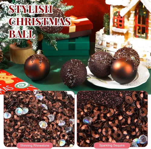 Vista 5 de Syhood 12 adornos de bolas de Navidad con purpurina y lentejuelas con diamantes de imitación, decoraciones de Navidad para colgar en árboles