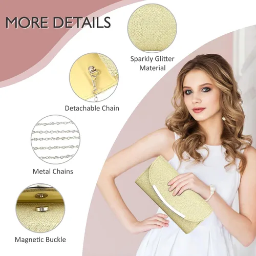 Vista 4 de Bolsos de mano para mujer, lentejuelas brillantes, sobre con purpurina, bolsa de noche, formal, boda, fiesta, bolso de mano