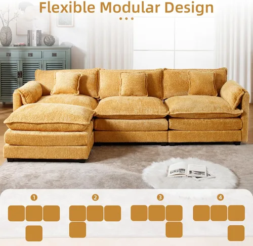 Vista 9 de GNIXUU Sofá Seccional Extragrande de 112" Cloud Couch para Sala de Estar, Moderno Sofá de Chenille en Forma de L, Cómodo Sofá Cama Modular Boucle