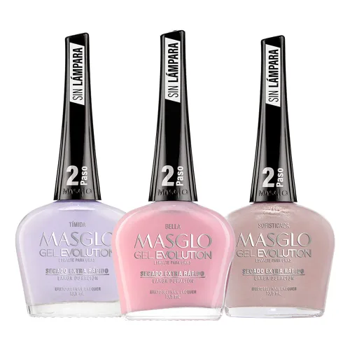 Vista 8 de MASGLO Gel Evolution - Juego de 3 esmaltes de uñas, no necesita lámpara UV/LED, secado rápido, uso de 12 días, fórmula libre de 14, acabado