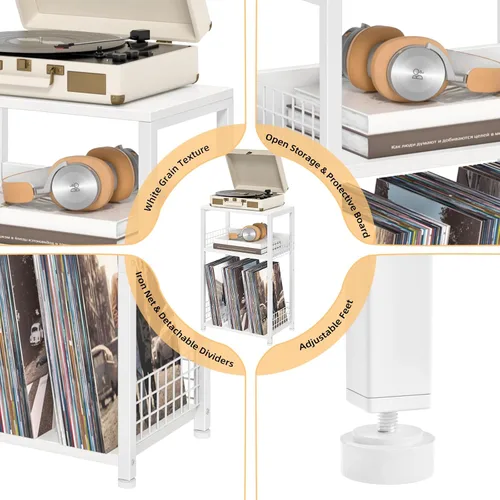 Vista 6 de LELELINKY - Mesa auxiliar blanca con almacenamiento, pequeña mesa de esquina con soporte para impresora para espacios pequeños, soporte para Modern