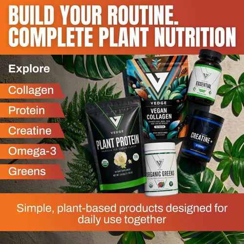 Vista 8 de VEDGE Polvo de Colágeno Vegano - Suplemento de Colágeno a Base de Plantas para Cabello, Piel, Uñas, Articulaciones y Salud Intestinal. Péptidos