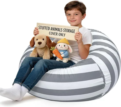 Vista 53 de Lukeight - Puf de almacenamiento de animales de peluche para niños, funda para puf de dinosaurio con cremallera para organizar la habitación