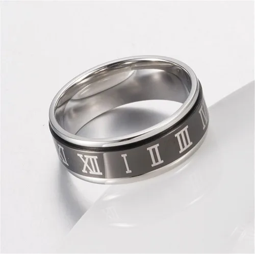 Vista 3 de PAURO Anillo unisex de acero inoxidable con números romanos para ansiedad