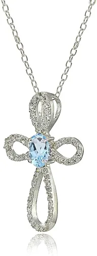 Vista 2 de Lovve Collar de plata de ley con piedra preciosa y topacio blanco con cruz infinita