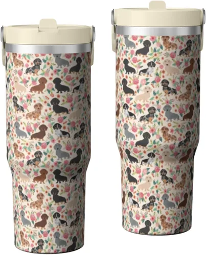 Vista 49 de Dachshund - Vaso de viaje aislado de acero inoxidable de 20 onzas con asa y pajilla, regalo para mujer, para el Día de la Madre, a prueba de fugas