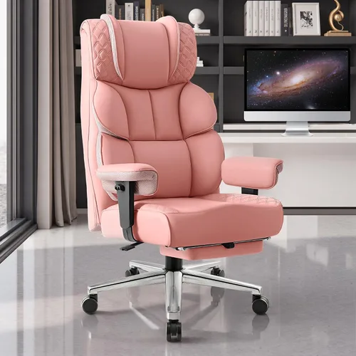 Vista 8 de BestGlory Silla de escritorio de oficina, silla grande y alta de cuero para juegos con reposapiés, amplia, ergonómica, cómoda, silla ejecutiva