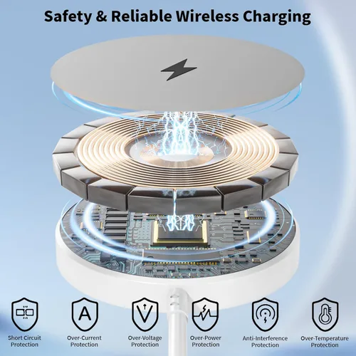 Vista 3 de Cargador inalámbrico magnético para iPhone, [certificado Apple MFi] Cable de carga Apple Mag-Safe de 6 pies, almohadilla de carga inalámbrica
