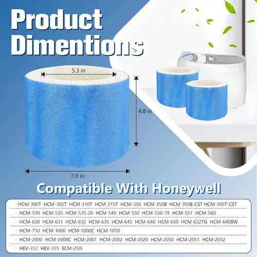 Vista 2 de Funmit - Filtros de repuesto para humidificador Honeywell HAC-504 HAC-504AW y filtro A de Honeywell, reemplazo para humidificadores Honeywell Azul