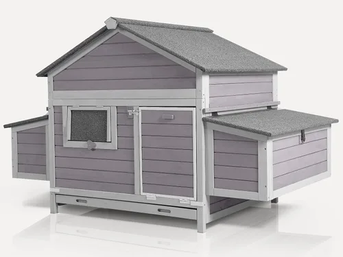 Vista 7 de Gallinero grande expandible para pollos para exterior con dos cajas de anidamiento, bandeja extraíble a prueba de fugas y panel de techo resistente