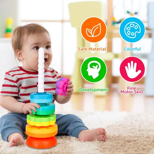 Vista 5 de BYFWH Juguetes apilables giratorios para bebés de 12 meses en adelante, apilador de anillos para niños pequeños de 1 a 3 años, juguetes Montessori