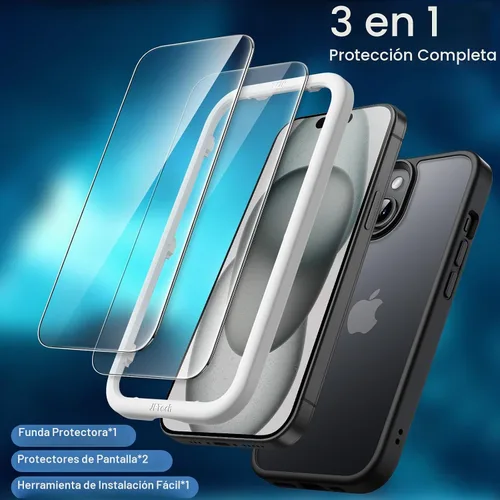 Vista 3 de JETech Funda mate 3 en 1 para iPhone 15, color negro