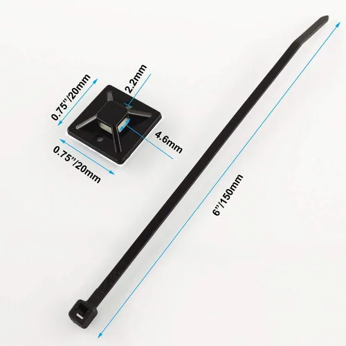 Vista 2 de Clips de alambre autoadhesivos fuertes para sujetar cables de 3/4 pulgadas con cremalleras de 6 pulgadas, protección UV negra, 100