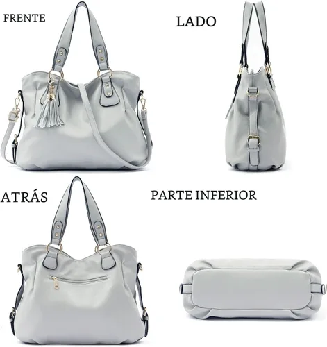 Vista 4 de Qiyuer - Juego de bolsos y carteras para mujer: bolso grande tipo bandolera, bolso tipo hobo y cartera, 3 piezas A01-3pcs/Set Gris