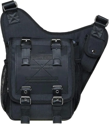 Vista 11 de Bolso de mensajero de lona vintage para hombre, bolso de mensajero de retazos de cuero en el pecho