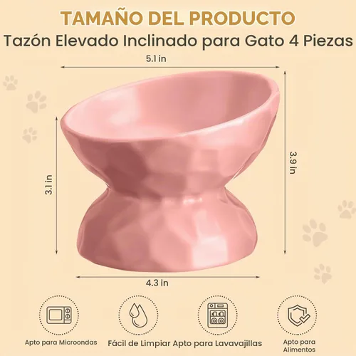 Vista 2 de Bokon Tazón elevado de cerámica para gatos de 6.8 onzas, cuenco elevado de comida para mascotas, anti vómitos, comedero elevado para perros y gatos