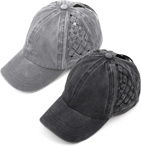 Vista 85 de Funky Junque - Sombrero de cola de caballo para mujer, gorra de béisbol con ajuste ajustable y cola de caballo alta cruzada para uso diario Paquete