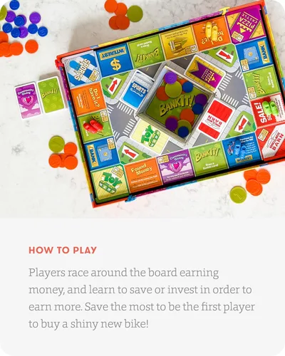Vista 5 de SimplyFun BankIt! - Juego de dinero para niños - Aprende a ahorrar, gastar, donar, ganar intereses bancarios y más - Juego para niños de 8 años