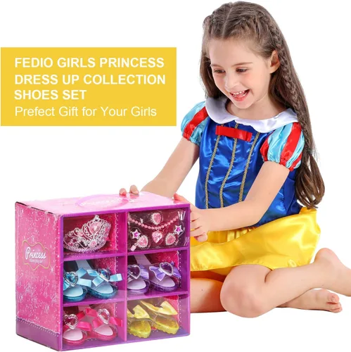 Vista 2 de Fedio - Juego de colección de princesa para niñas con zapatos de vestir tiara de princesa y accesorios de joyería