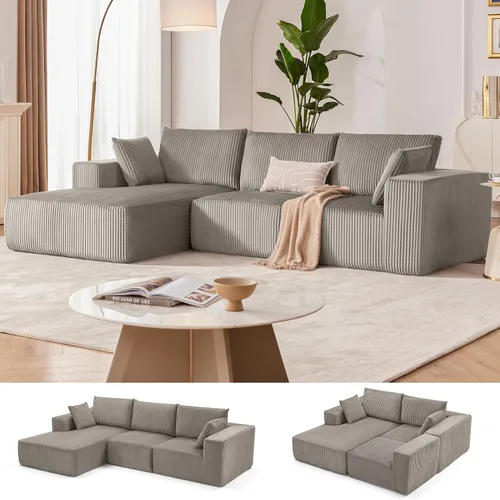 Vista 16 de Weture Sofá modular en forma de U de pana afelpada en forma de L, sofás modulares convertibles sin estructura para sala de estar, 107.4 pulgadas, 4