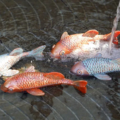 Vista 2 de Estatuas de Jardín de Peces Koi de Cerámica Antigua - Juego de 2 Exquisitas Esculturas de Peces para Exteriores, Patio, Estanque y Decoraciones