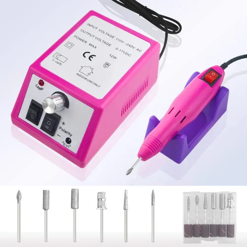 Vista 2 de Juego de cortaúñas eléctrico profesional y cortador de uñas para uñas de gel acrílico, juego de manicura con 206 bandas de lijado, funciona