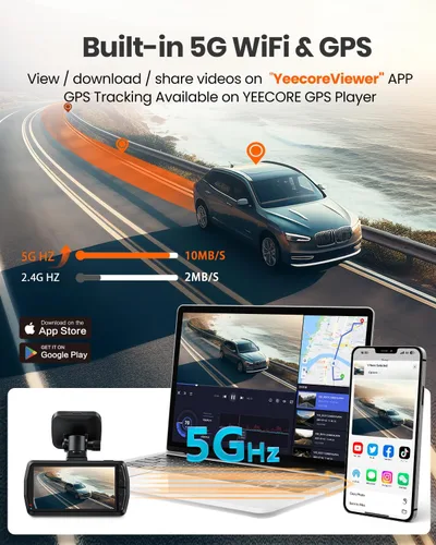 Vista 4 de Cámara de tablero 4K real frontal y trasera, Wi-Fi GPS de 5.8 GHz, cámara dual HDR con sensor de nivel superior, pantalla IPS de 3.3 pulgadas