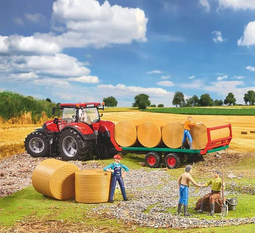 Vista 5 de Bruder 02220 Bale Transport Trailer Farm Toy, 8 balas redondas, escala 1:16