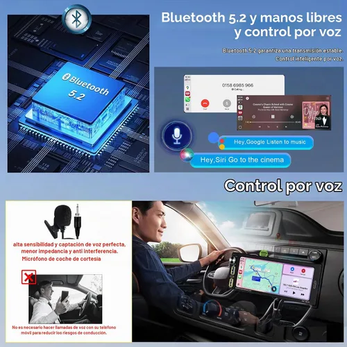 Vista 3 de Radio estéreo para automóvil DIN simple de 6.9 pulgadas con Apple CarPlay inalámbrico, Bluetooth para automóvil 5.2, Android Auto, pantalla IPS 1280