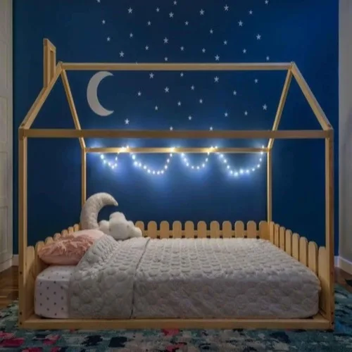 Vista 4 de Cama Montessori para niños pequeños con rieles, cama Montessori con rieles de protección, cama de piso Montessori, cama para niños pequeños, cama