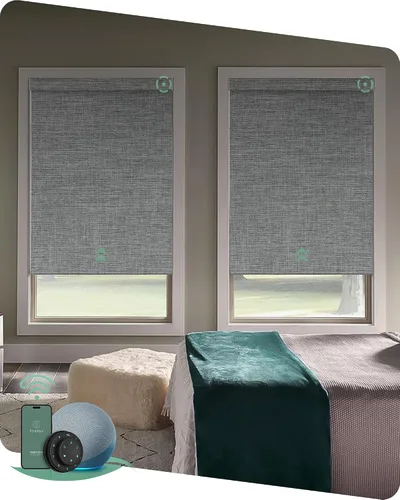 Vista 25 de Yoolax Persianas motorizadas con control remoto, persianas inteligentes opacas con control remoto, cortinas eléctricas compatibles con Alexa