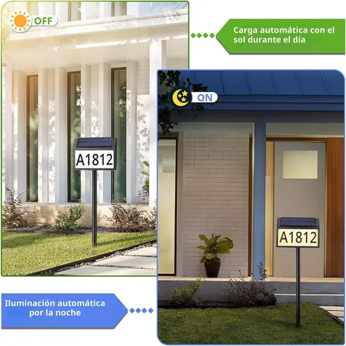 Vista 5 de MAXvolador Letrero de dirección solar iluminado, números de casa impermeables, placas de dirección iluminadas con luces LED solares con estacas, 3