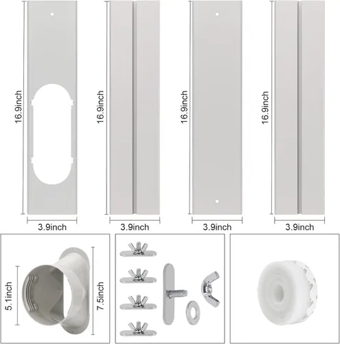 Vista 2 de Kit de ventana de aire acondicionado portátil, placa de kit de ventilación de ventana deslizante vertical/horizontal ajustable para unidad de AC